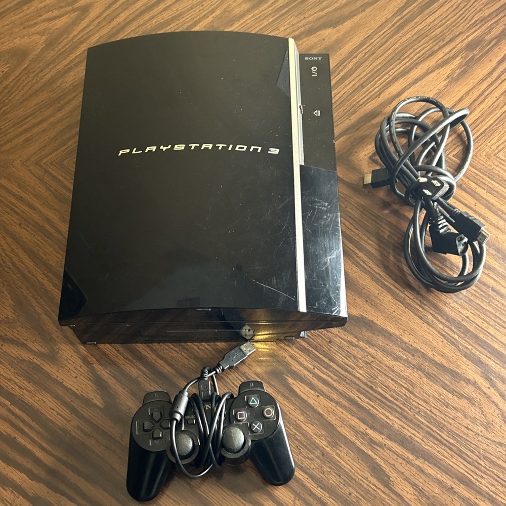 Sony PlayStation 3 Fat PS3 40GB Black Console Controller & Cables CECHG01 Tested
