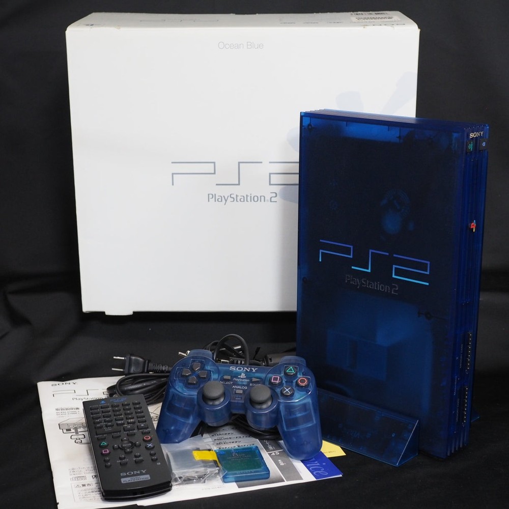 Sony PlayStation 2 Console system SCPH-37000 L Boxed OCEAN BLUE NTSC-J Tested