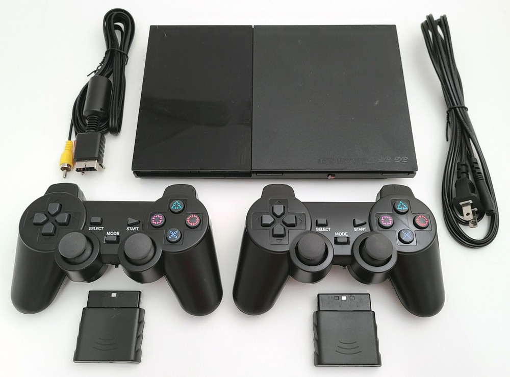 2 WIRELESS CONTROLLERS Sony PS2 SLIM Game System Gaming Console PLAYSTATION-2