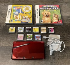 Nintendo 3DS Flame Red Lot With 11 Games Charger & Pen TESTED WORKING