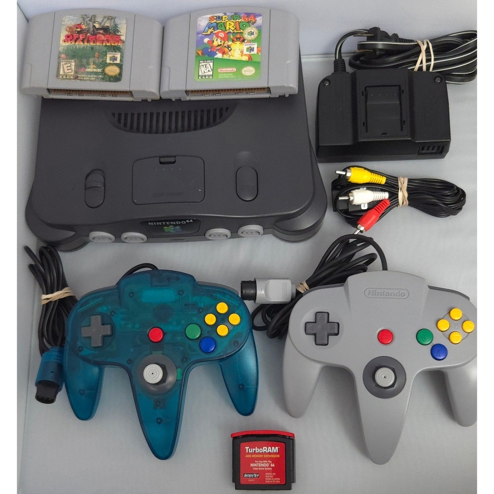 Nintendo NUS-001 N64 Console Bundle, Mario 64, 2 Controllers, 4MB Expansion Pak
