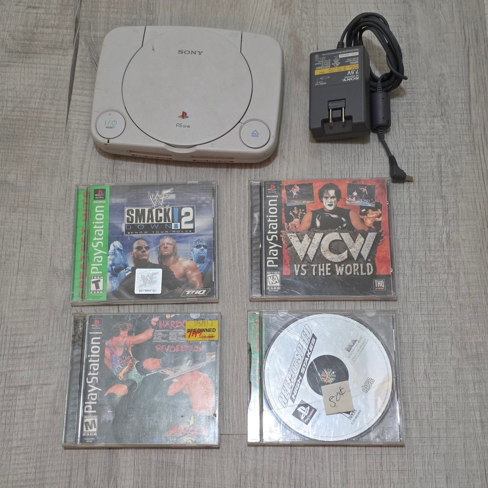 Sony PSone Console SCPH-101 Bundle Power Adapter 5 Games TESTED READ DESCRIPTION