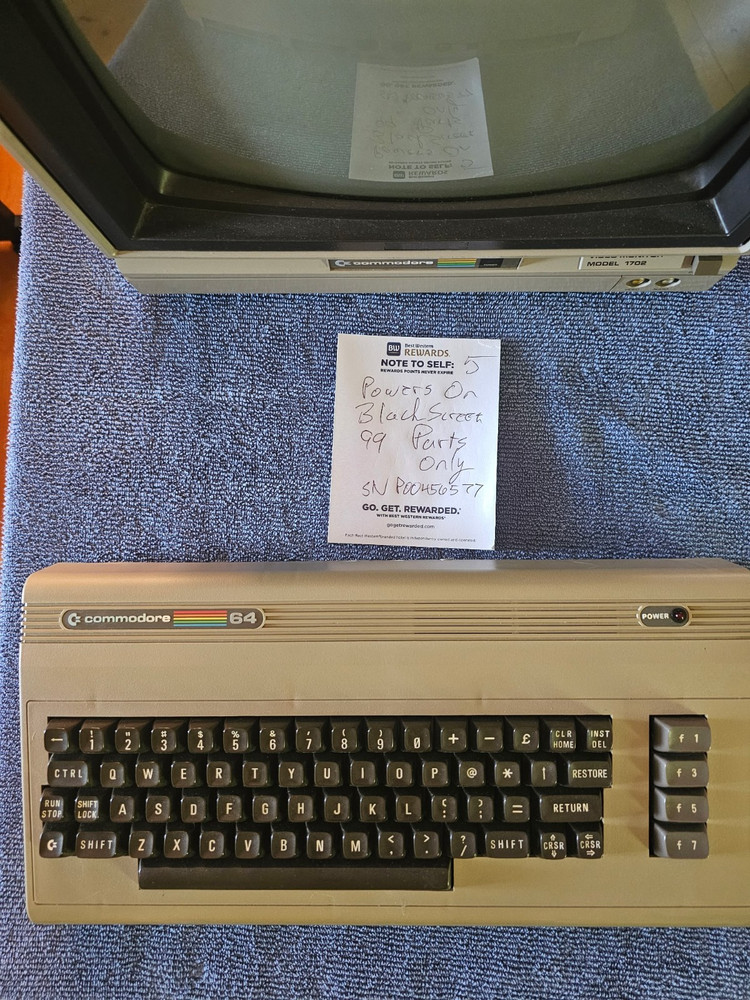 Commodore 64 – Powers On, Black Screen. For Parts, No PSU.