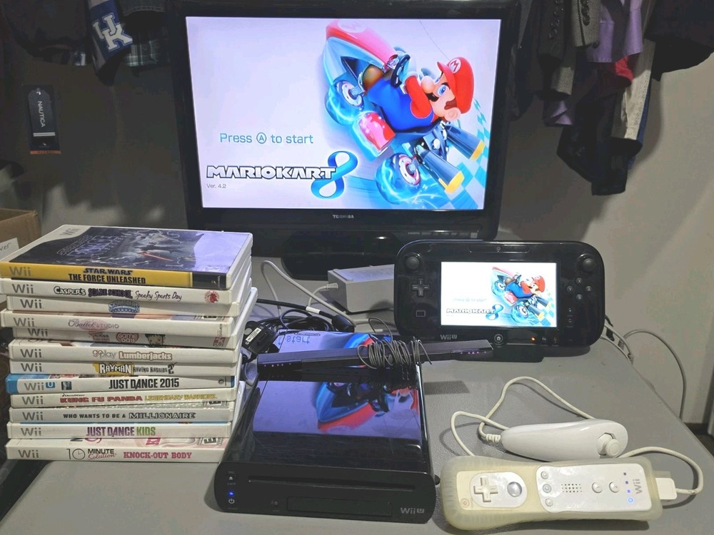 Nintendo Wii U Black 32GB Console System Bundle Tested W Controller 15 Games