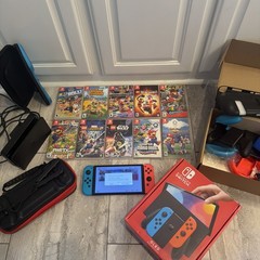 Nintendo Switch OLED BUNDLE 64GB 10 games w 5 Mario games & Comes w/ attachments