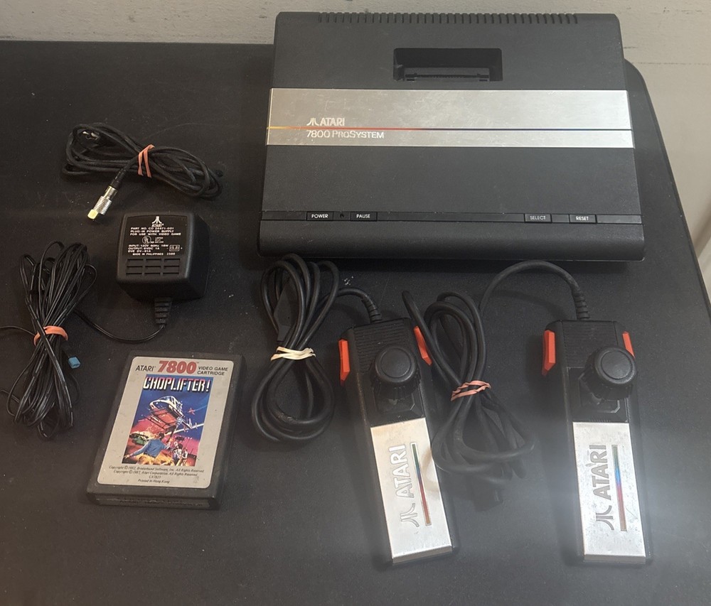 Atari 7800 ProSystem Console 2 OEM Controllers All Cords With Choplifter Game
