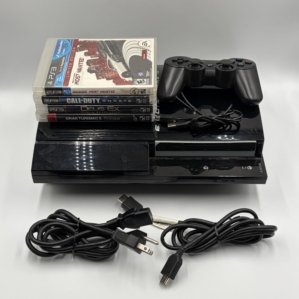 Sony PlayStation 3 80GB Fat PS3 Console CECHKO1 Bundle w/ 4 Games + Controller