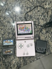 Nintendo Game Boy Advance SP Pearl Pink AGS-001 Bundle + Charger & 2 Games