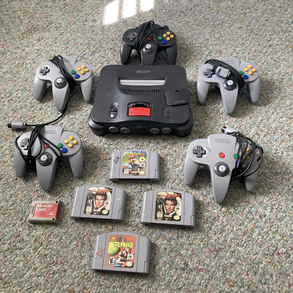 N64 Console + Expansion Pack + 5 Controllers Oem Nintendo + 4 Games UNTESTED