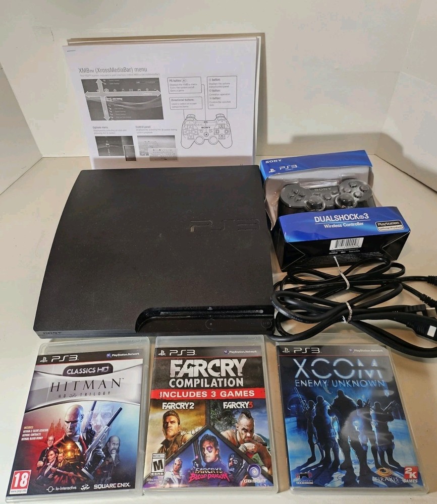 Sony PS3 3 Console CECH-3001B +Remote+ New Game Controller+Cables+3Games