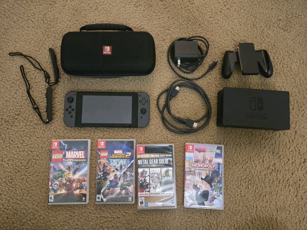 Nintendo Switch 1 Bundle With Accessories & 4 Games Lot + Dock + Case