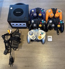 Nintendo GameCube Black Console (USA) w/ 5 Controllers, Memory Card + New Cables