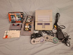Super Nintendo Console SNES With Cables Controllers And 9 Game All Tested