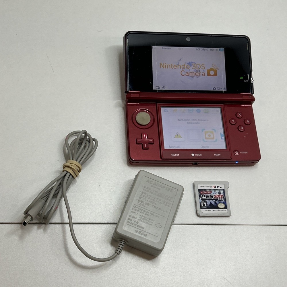 Flame Red Nintendo 3DS (Original) – WORKING – Includes Charger and Game