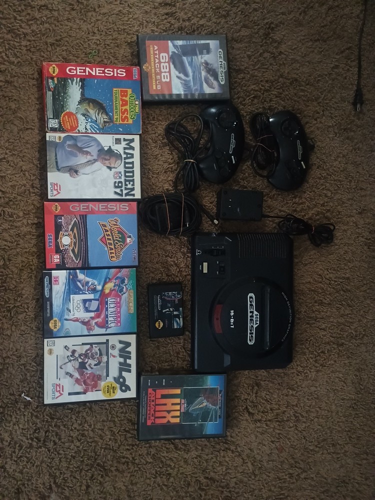 Sega Genesis Model 1 System Console with 2 Controllers + 8 Games Tested/Working