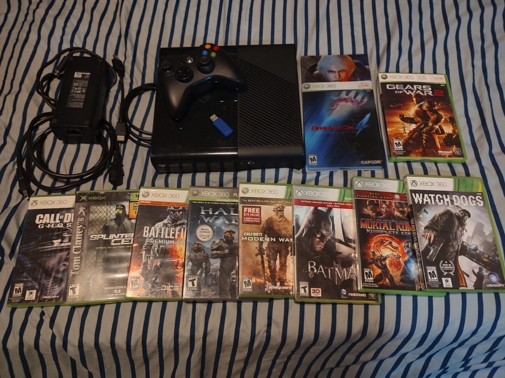 Microsoft Xbox 360 E Console Model 1538 LOT 9 Game Bundle TESTED COMPLETE
