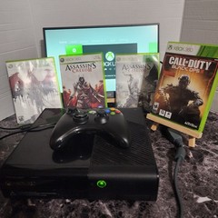 Microsoft Xbox 360 E Console Bundle Tested w/ 4 Games Controller HDMI No HDD