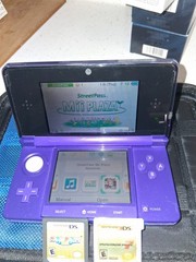 Nintendo 3DS Midnight Purple Portable Gaming Console Tested W/2 Games Case