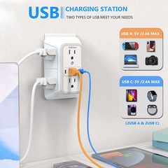 US Multi Socket Wall Socket with 6 AC Outlets 4 USB Port(2 Type C), Universal Pl