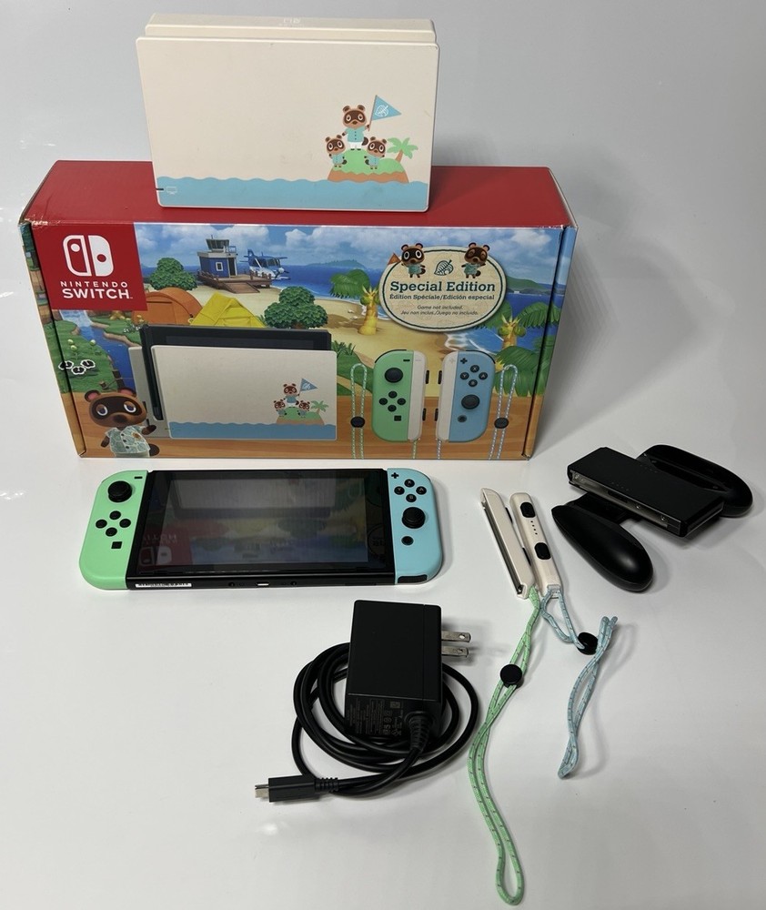 Nintendo Switch Handheld Console Animal Crossing Edition Excellent + 128gb SD