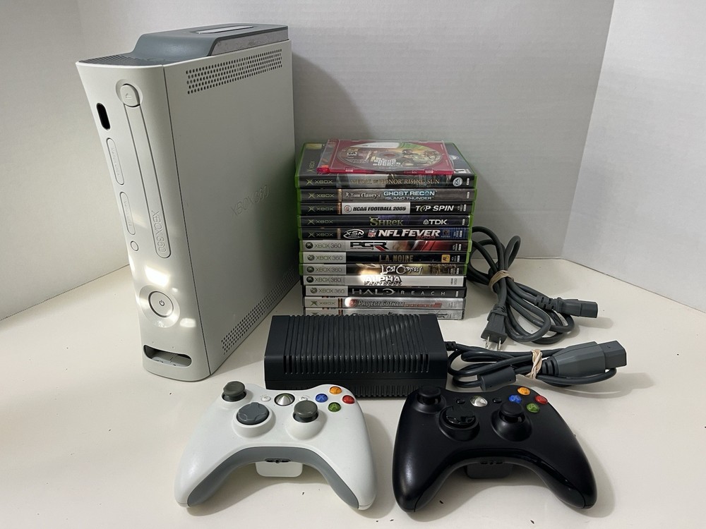 Microsoft XBox 360 White Console Bundle 250 GB, Controllers, 12 Games, & Extras