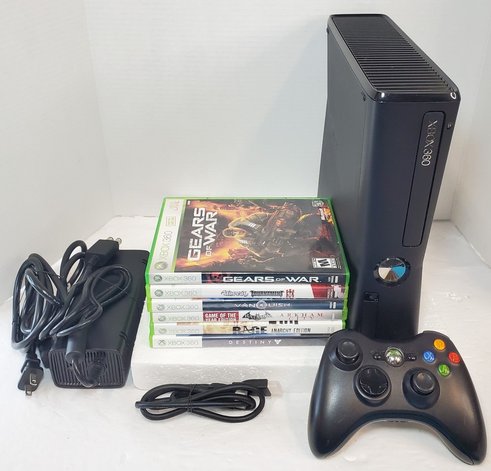 Microsoft Xbox 360 S Slim (Model 1439) 250GB w Accessories & 6 🔥 Games TESTED✅️
