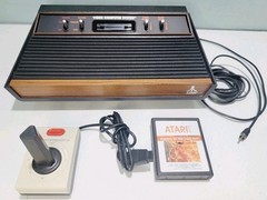 Atari 2600 4-Switch Woodgrain Console Tested w/ missing power cable Look Photos