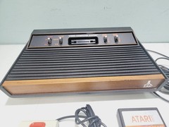 Atari 2600 4-Switch Woodgrain Console Tested w/ missing power cable Look Photos