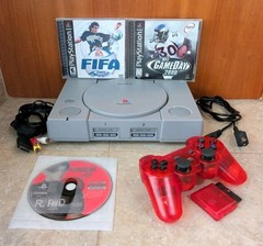 Sony PS1 Console Bundle Clean Tested + RE2 Leon Disc Only + 2 Sports Games CIB