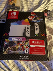 Nintendo Switch OLED Model White/Black 64GB Console Bundle + Zelda BOTW