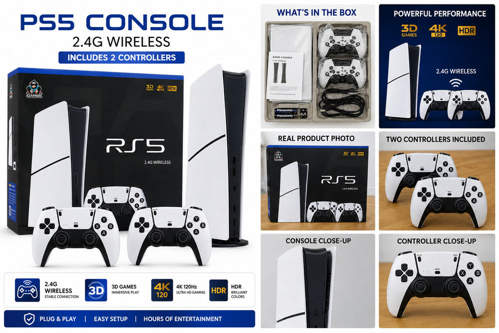 RS5 Wireless Game Console Bundle includes 2 Controllers 4K HD Gaming System