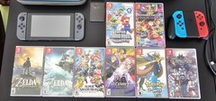 Nintendo Switch Console Bundle w/ Dock, Gray + Red/Blue Joy-Con, Games, Case