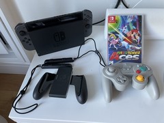 Nintendo Switch with Gray Joy Cons + Dock + Mario Tennis Aces + Extra Controller