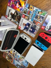 Nintendo Switch White OLED Bundle – 9 Games – Dock – Stand – Charger – HDMI
