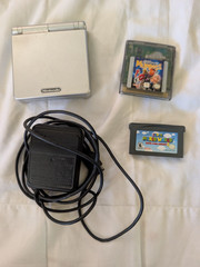 Nintendo GameBoy Advance Silver GBA SP AGS-001 w Charger 2 Games TESTED