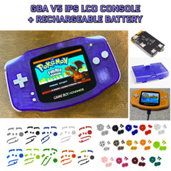 Nintendo Game Boy Advance GBA V5 IPS LCD CLEAR PURPLE USB-C Rechargeable Battery