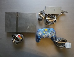 Sony PS2 Slim Console Bundle Tested OEM Power AV Cable Mad Catz Controller