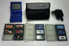 Game Boy Advance SP Bundle Blue GBA Charger Case + 11 Games Tested Works