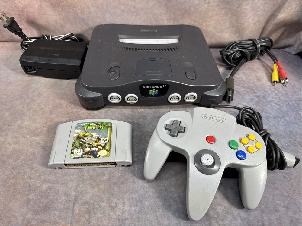 Nintendo 64 N64 Console with Controller, Cords & Turok Game Tested Works