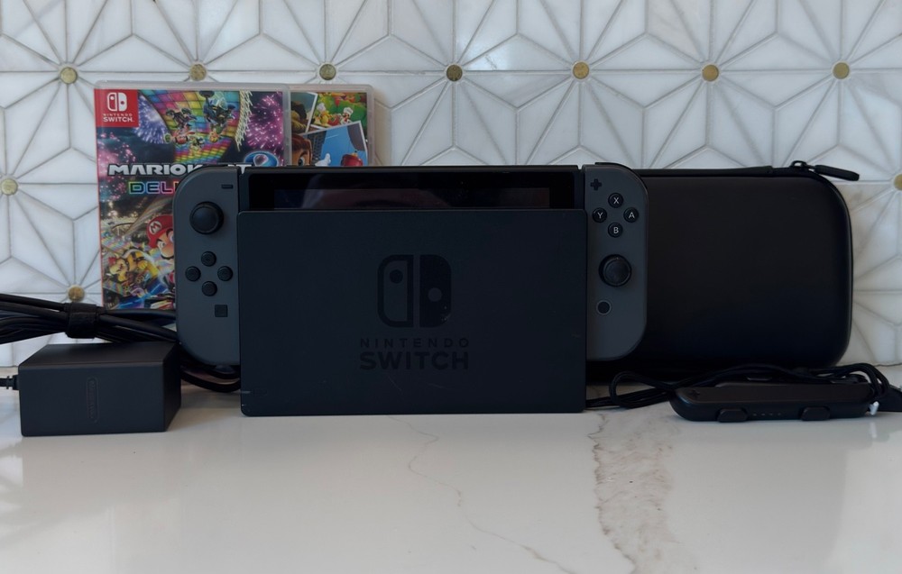 Nintendo Switch Original Console Bundle (Gray Joy-Cons) + 2 Mario Games & 128GB