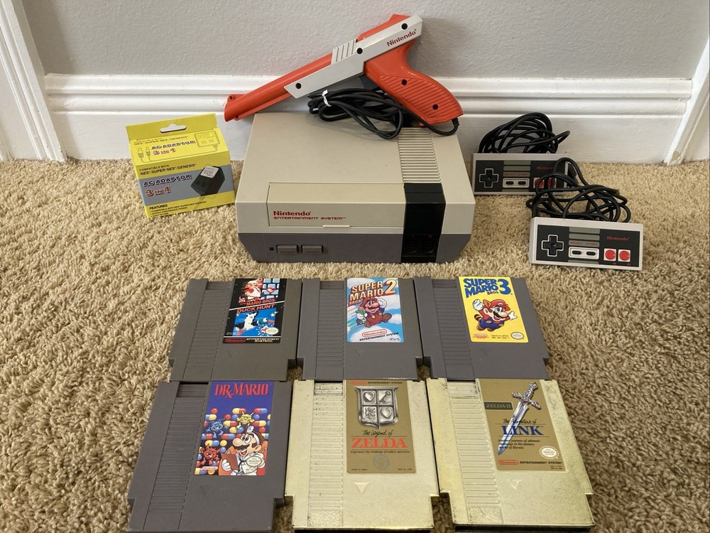 Nintendo Bundle NES System + Cords + Controller + Zelda Game Lot -Tested!