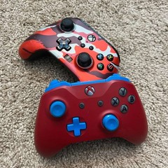 Lot of 2 Xbox One Wireless/Wired Controllers Red Blue Camo (Untested)