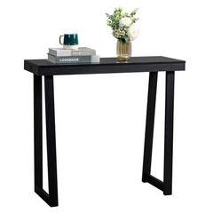 Solid Wood Console Table Storage Sofa Table with Shelf Narrow Entryway Black
