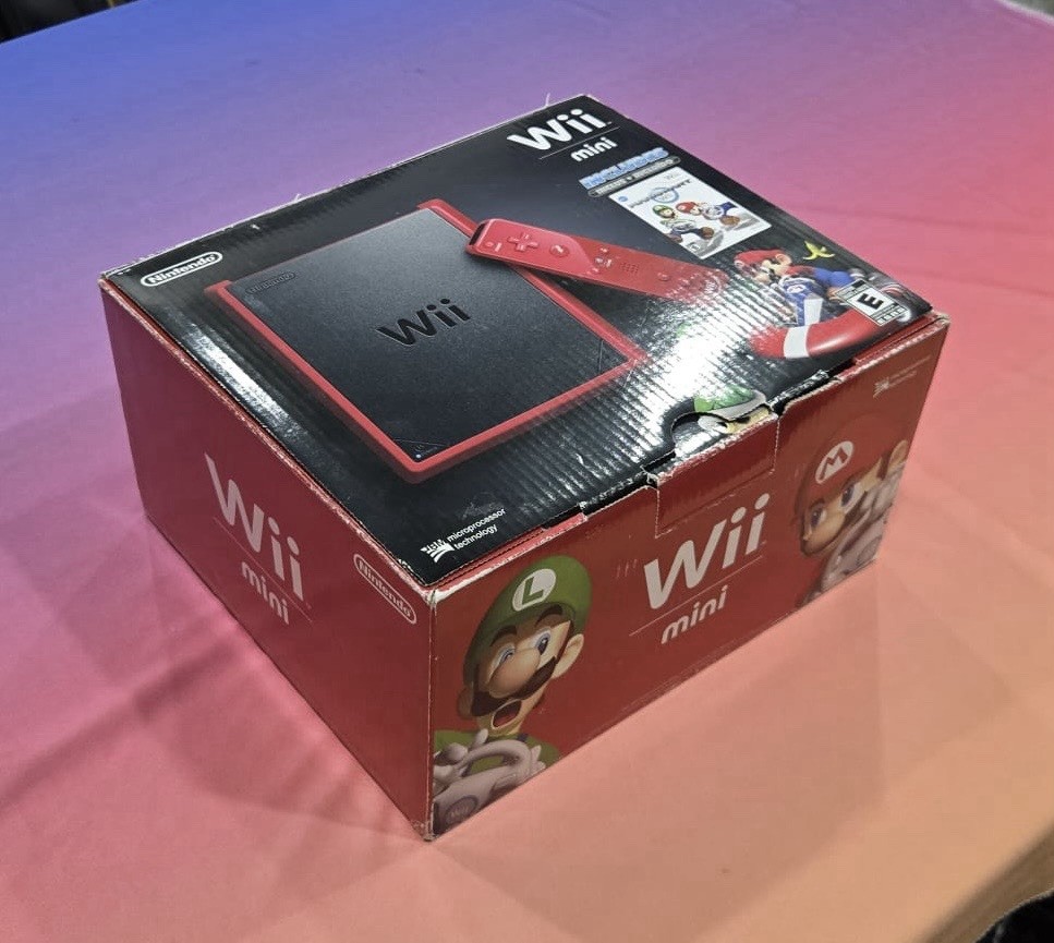 Nintendo Wii Mini Red Console Bundle with Sealed Mario Kart Wii Opened Box New