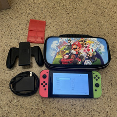 Nintendo Switch HAC-001 Console 32GB 720p Pink/Green Joy-Con Working Fully Wiped