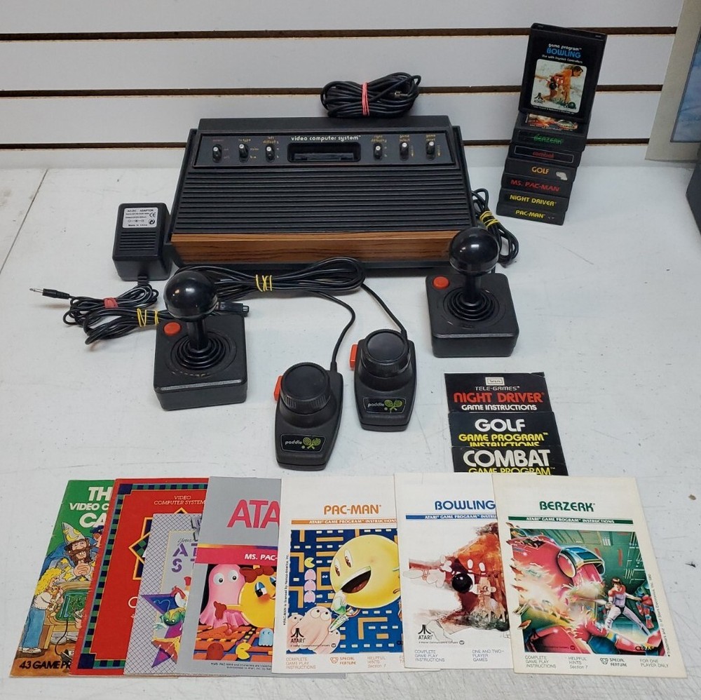 Atari 2600 Console w/Hookups, OEM Controllers & 7 Games – Lot #3 *Read*