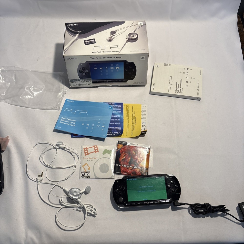 Sony PlayStation Portable Value Pack – Black (PSP-1001K) With Box & Accessories