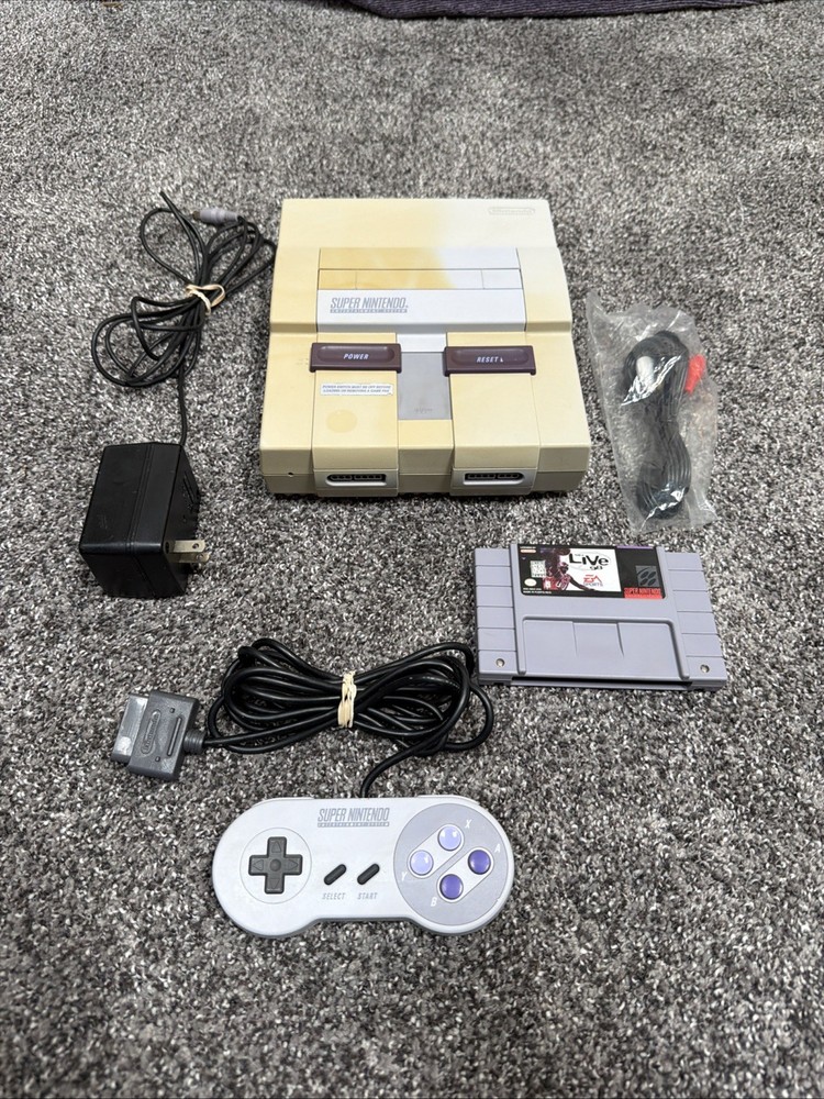 Super Nintendo SNES Console System Bundle w/OEM Controller Cables Game WORKING