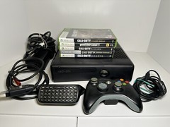 XBox 360 S Console Bundle with controller, keyboard attachment, and 5 games