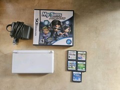 Nintendo DS Lite Handheld Console Crystal White W 5 Games Working Complete